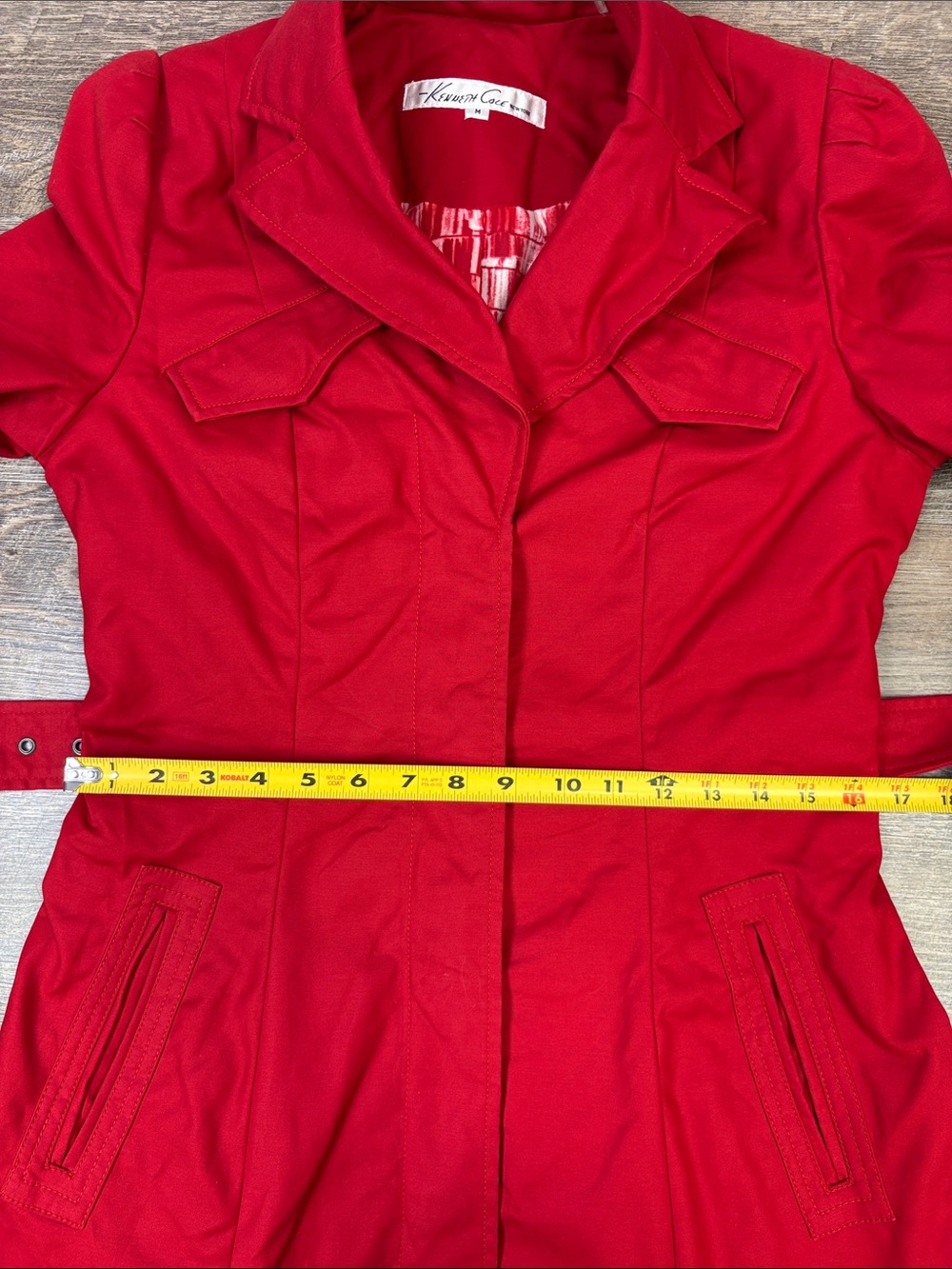Kenneth Cole New York Red Belted Trench Coat Jacket Size M - Picture 11 of 13